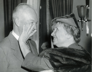 Helen Keller touching Eisenhower's face, 1953
