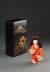 Thumbnail of Japanese doll with orange fabric dress and lacquer box