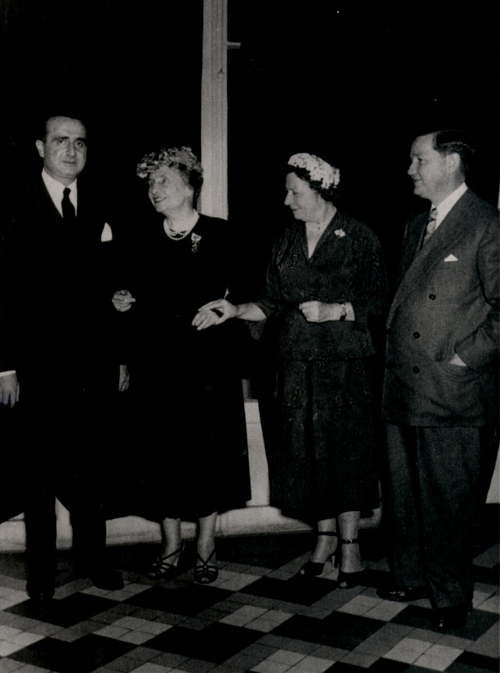 Helen wearing the Lebanon Honorary Medal of Merit. She stands between Antoine Stephan, Lebanese Minister of Education and Polly Thomson. Beirut, 1952.