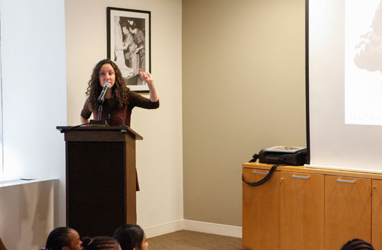 Helen Selsdon, AFB Archivist, delivers a lecture to school children about the life and times of Helen Keller.