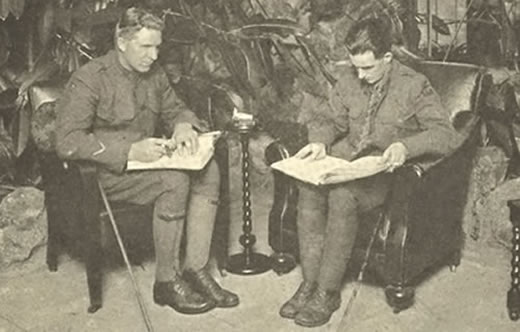 Soldiers blinded in World War I reading brailled literature supplied by the Library of Congress 