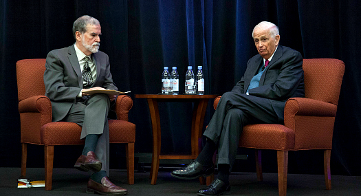 Carl R. Augusto, President and CEO, American Foundation for the Blind, seated onstage next to J.W. Marriott, Jr., Executive Chairman and Chairman of the Board, Marriott International, at the AFB Leadership Conference, February 28, 2014