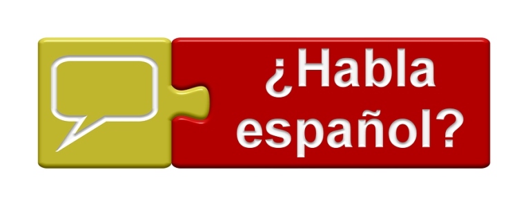 puzzle piece reading Habla Espanol?, connecting with a speech bubble