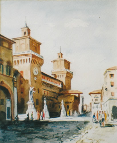A watercolor of Castello Estenze, Ferrara, by Bruce Church