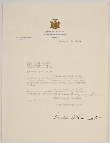 Letter from Franklin D. Roosevelt to Helen Keller