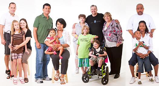 portrait of several families with children who are blind or visually impaired