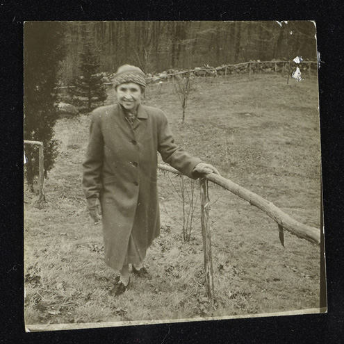 Helen Keller walking in her garden at her home in Westport, CT.