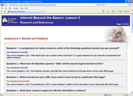 Each question is listed with the correct answer shown, highlighting the student's performance.