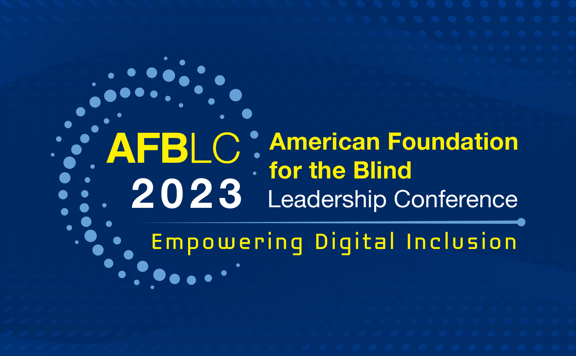 AFBLC event logo. It has "Empowering Digital Inclusion" tag lined. It has AFBLC 2023 logo on it which is a spiral wrapped around the logo. The 